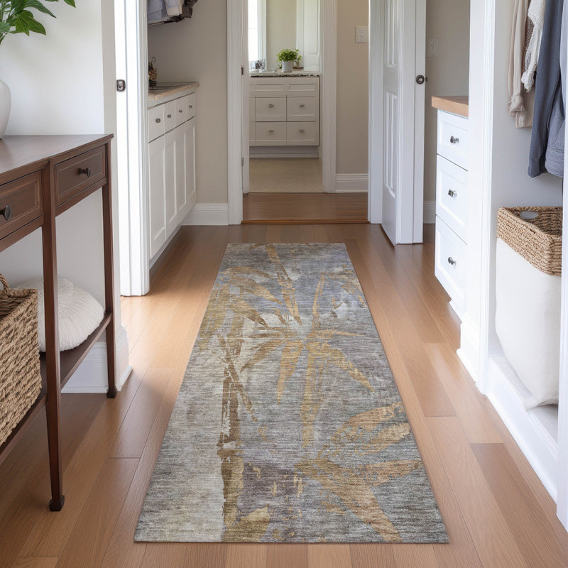 Premium Machine Washable Mayfield AMF2222 Botanical Rug, 2'3" x 7'6" Runner, Khaki