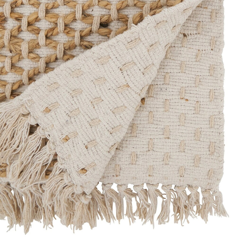 Alies Rectangle Woven Rope Cotton Table Runner, Ivory