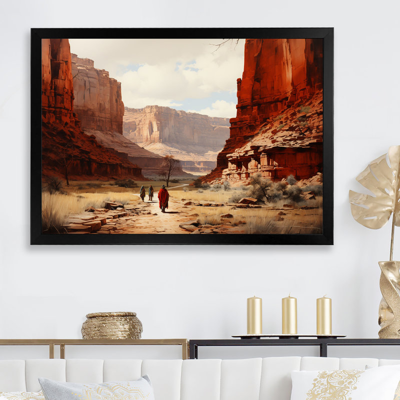 Native Canyon Echoes - Native American Art, reproduction d'art encadrée, H 12 po x l 20 po x P 1 po, Cadre simple noir