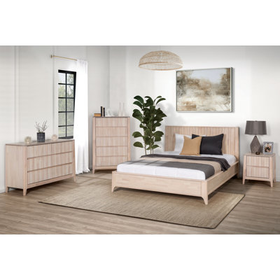 5-Drawer Dresser 48" Wide Fluted Modern Storage Dresser, Natural Texture, Curved Edge, Anti-tipping for Room, Hallway and Entryway(48"L*18"W*32"H)