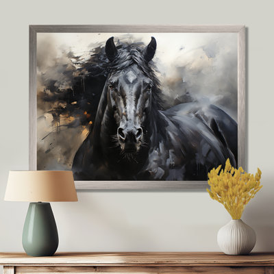 Étalon noir en mouvement - reproductions encadrées de chevaux