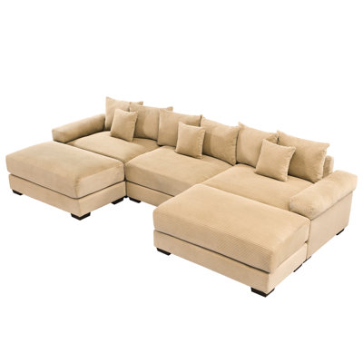 Camel Corduroy 3 - Seater Sectional Couch With , Wide , And Customizable Layout 130" Oversized Modular Deep Seat, Ergonomic Design For Living Room Lounging