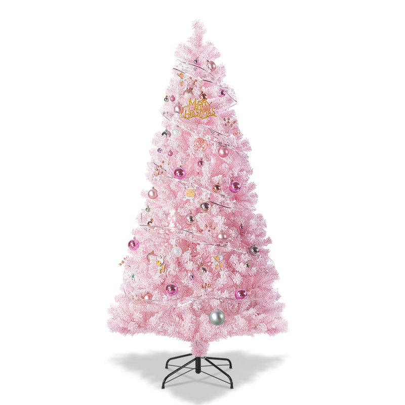 Arbre de Noël artificiel 4,5 pi avec base en métal, 400 branches de Noël enneigées, pin à charnière de qualité supérieure, assemblage rapide, décoration de Noël pour les fêtes à la maison, rose