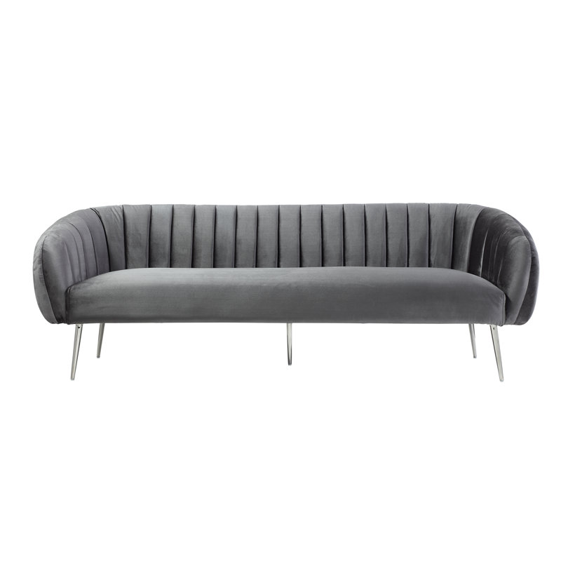 Hilda 74'' Velvet Sofa, Gray, Silver