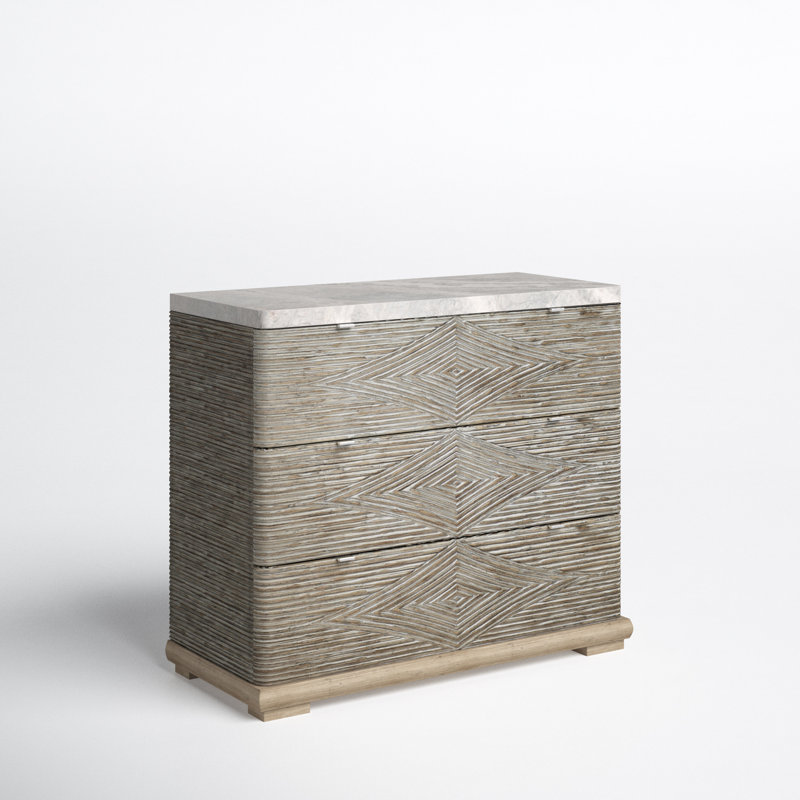 Gray and Light Wood 3-Drawer Dresser with Marble Top