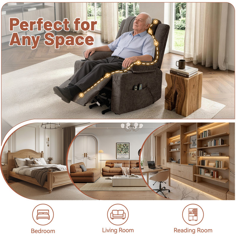 KORSER Power Lift Recliner Chair for Elderly with Massage and Heat, Electric Lift Reclining Chair with Side Pockets and Cup Holders, Massage Recliner Chair for Living Room