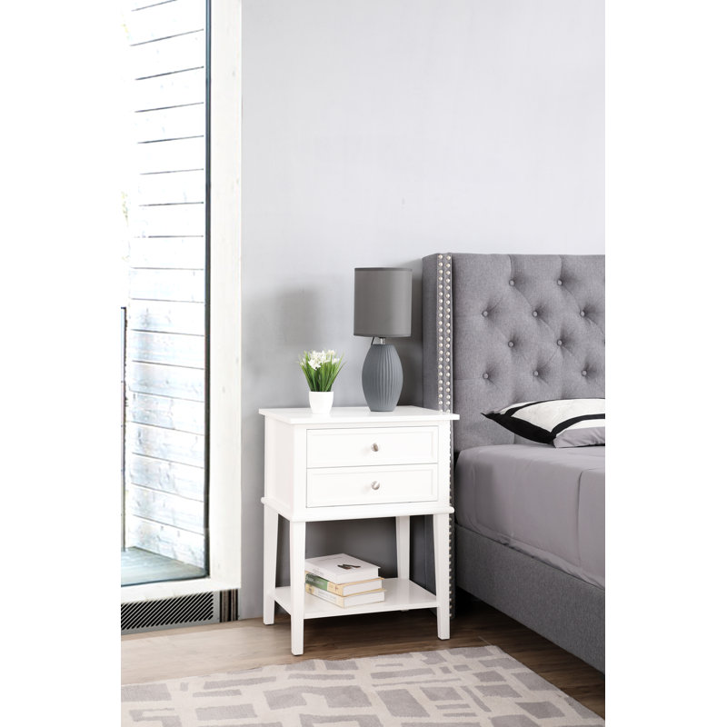 Table de chevet 2 tiroirs Newton, blanc, Blanc