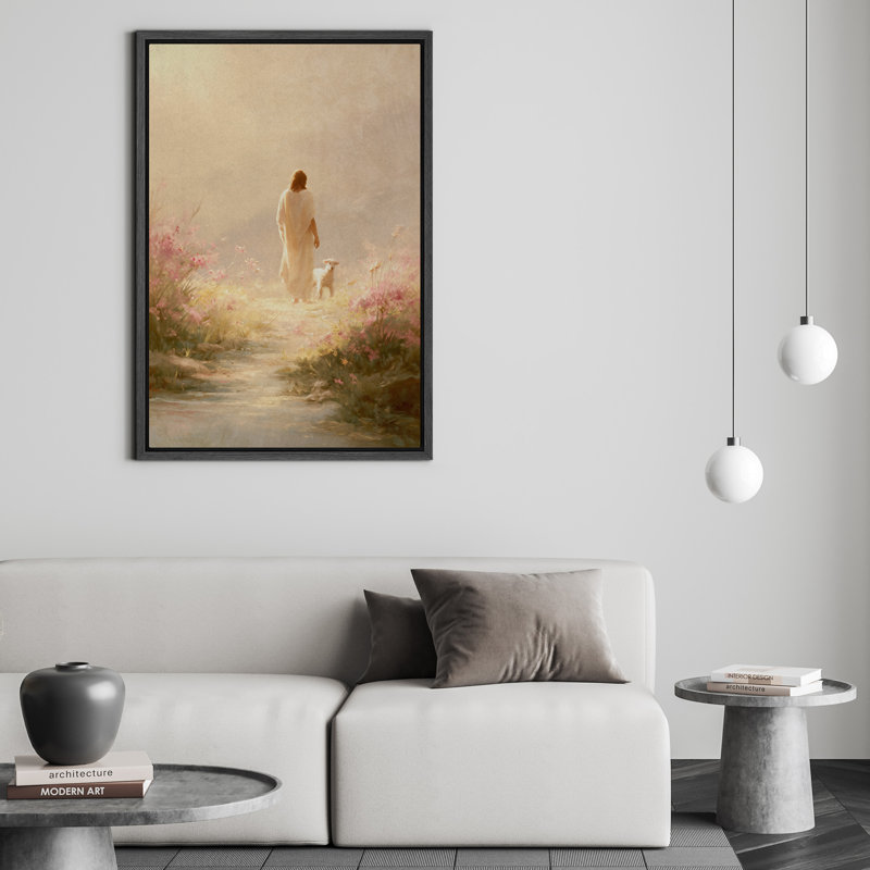 Art mural sur toile «Jesus et agneau», H 24 po x l 16 po, Impression encadrée sans passe-partout, Noir