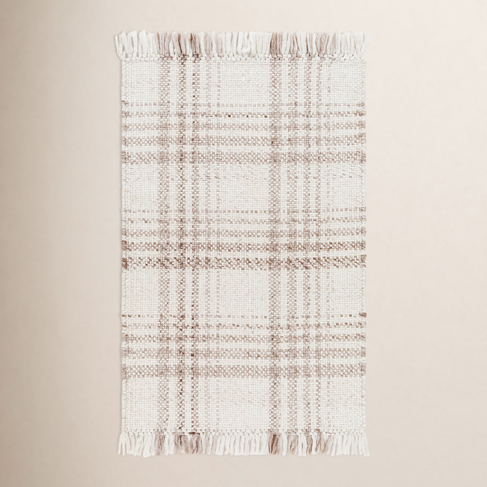 Cay Hand-Woven Taupe Plaid Rug, Rectangle 12' x 15'