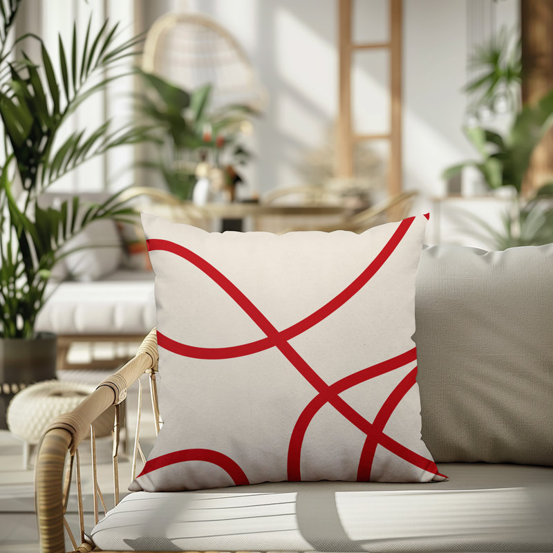 Oreiller carré réversible intérieur / extérieur Vie Abstract, H 15 po x l 15 po, Rouge