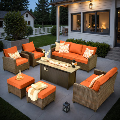 7 pièces de mobilier d'extérieur avec poêle