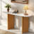Narrow Console Table With Oval Marble Top, Curved Legs And Triangular-designed Base-1298546513