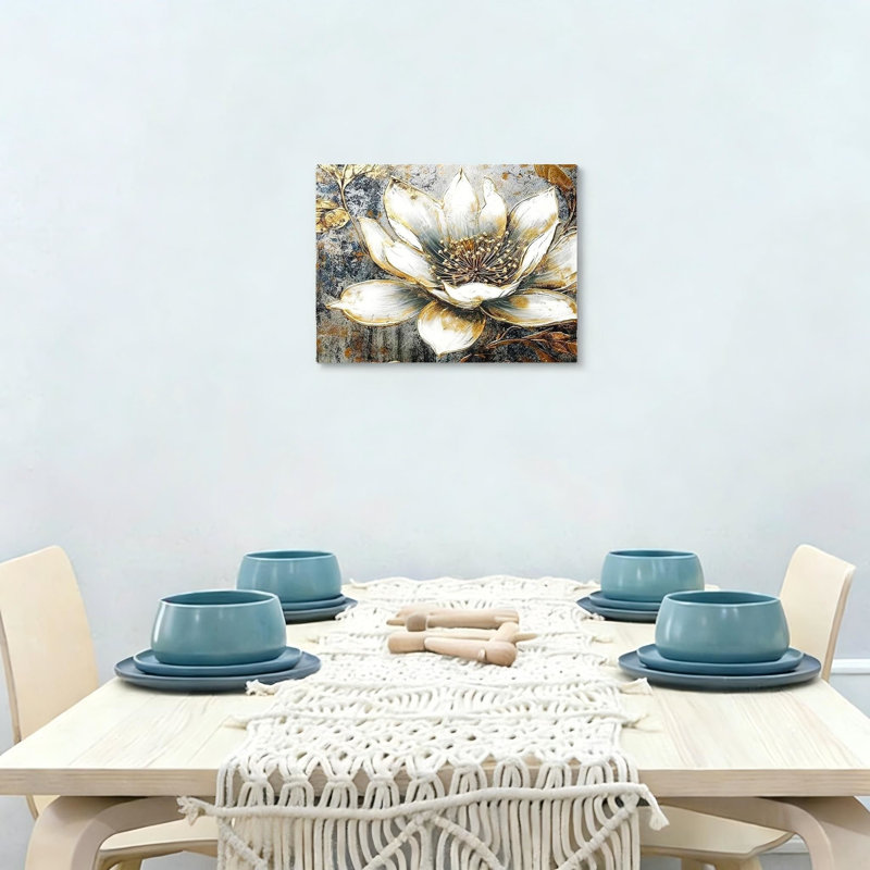 Art mural floral blanc rétro, art pour la décoration intérieure ou cadeaux, L 16 x l 20