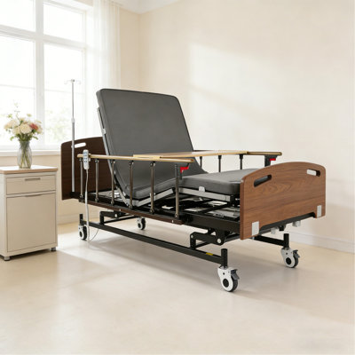 Lit électrique 3 fonctions complet pour soins à domicile et hôpital Icu est livré avec un matelas en fibre à air haute densité, une télécommande, un mât iv et des roulettes silencieuses verrouillables - 83 po x 42,5 po - FDA