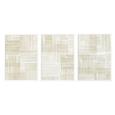 "Neutral Tangle Grid", ensemble de trois œuvres d'art encadrées texturées