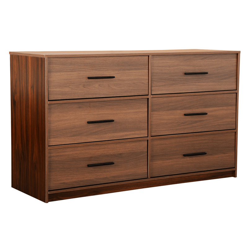 Spacious Wood Frame Dresser with 6 Fabric Drawers