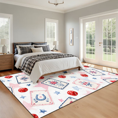 Tapis 10 x 14 pour salle de Mahjong Patriotique Homard Americana Aigle Fer à cheval Floral Boho Tapis lavable pour le salon Tapis pour la salle à manger Tapis en caoutchouc souple antidérapant pour bureau de chambre de bébé