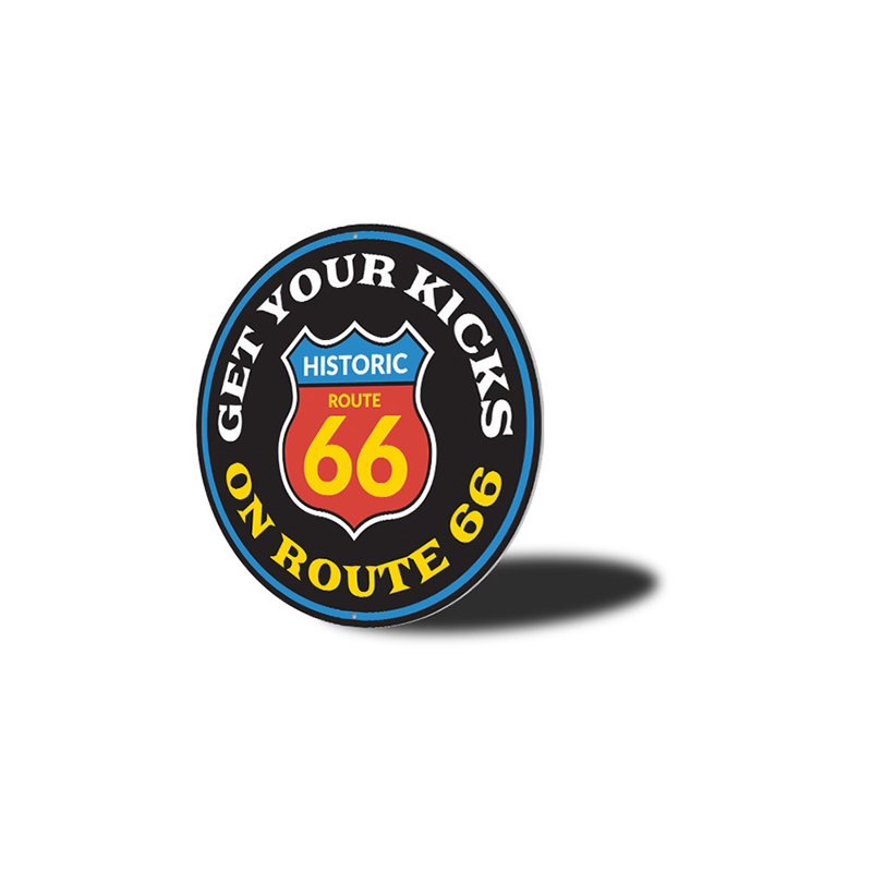 Plaque en aluminium «Get Your Kicks On Route 66», H 12 po x l 12 po x P 0,04 po