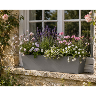 Isla Trough Planter Pot, Concrete Effect Pot, Indoor and Outdoor Large Plant Pot with Drainage Hole