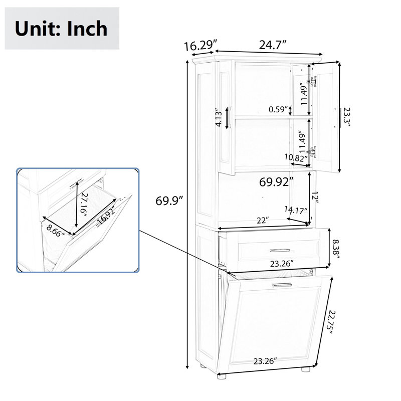 Freestanding Bathroom Cabinet with Laundry Basket
