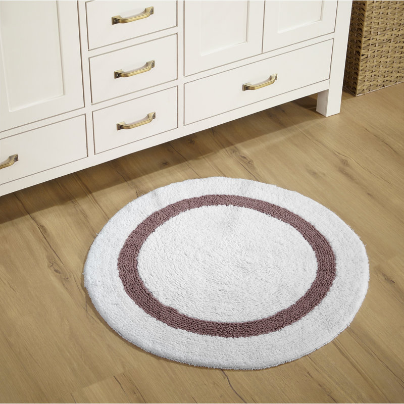 Widman 100% Cotton Tufted Reversible Bath Rug, Soft & Super Absorbent, Machine Washable Bathroom Rug for Shower, Tub & Sink Areas, 30" Round, White/Pink