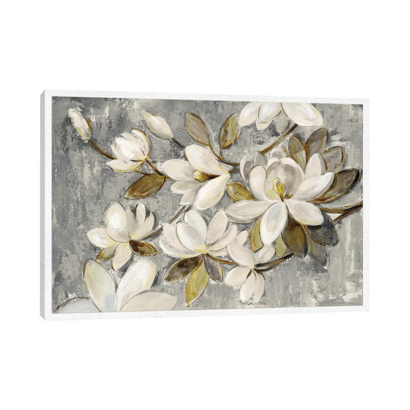 Magnolia Simplicity by Silvia Vassileva - Wrapped Canvas Painting, White Floater Framed, 66.04 cm H x 45.72 cm W
