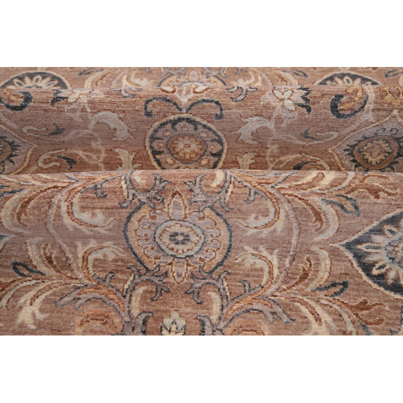 Tapis beige et gris foncé de haute qualité noué à la main