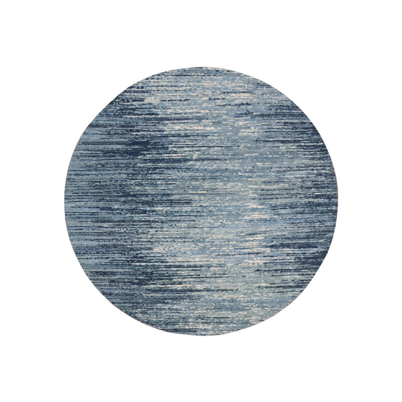 Tapis oriental rond en laine bleu noué à la main 9 pi 0 po x 9 pi 0 po - MOA10266703