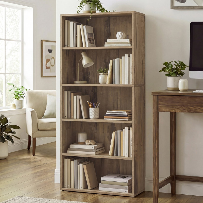 Sayef Standard Bookcase, White, (5 Shelves) 52.7" H x 23.6" W x 9.4" D