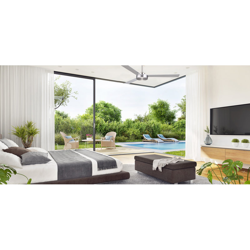 52" Roto 3 - Blade Propeller Ceiling Fan with Wall Control, Brushed Aluminum