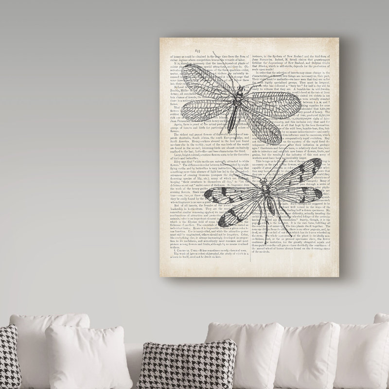 « rétro libellules on journal », reproduction d’impression sur toile tendue, H 19 po x l 14 po x P 2 po