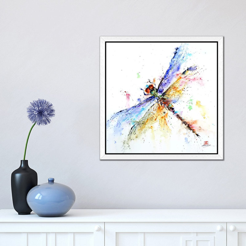 Dragonfly - Painting on Canvas, White Framed, 45.72 cm H x 45.72 cm W