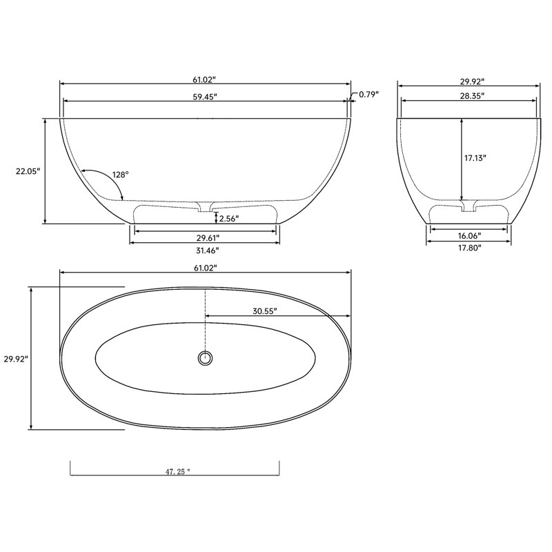 Baignoire de trempage autoportante à surface solide de 61 po Forma, Bleu transparent