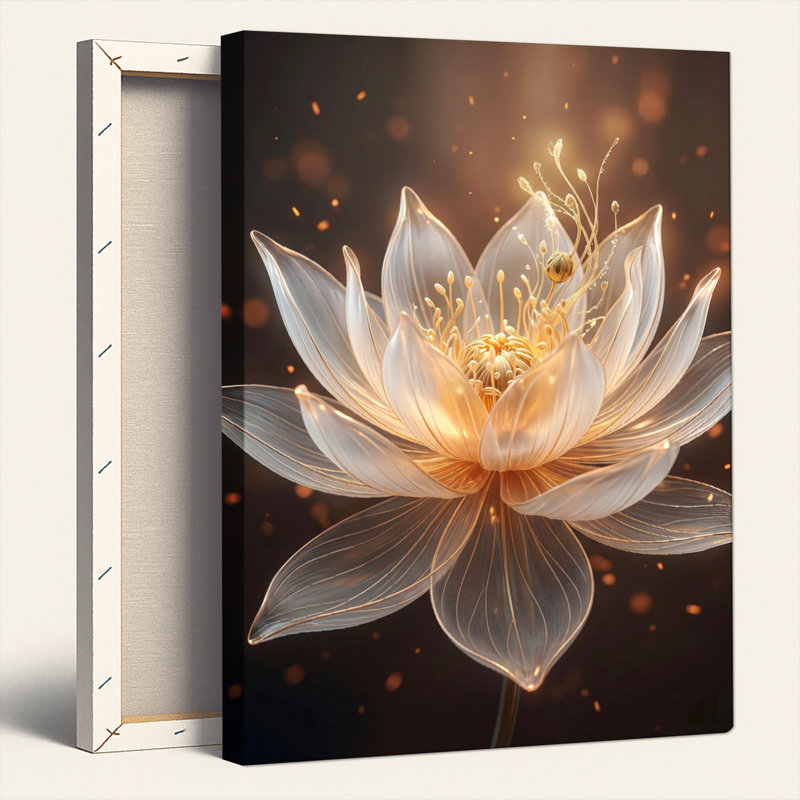 Ensemble de 1 tableau sur toile Lotus doré, H 48 po x l 36 po, Toile tendue