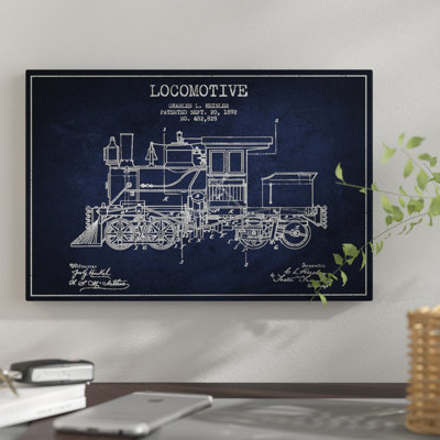 " Charles L. Heisler Locomotive Pattern Sketch (Navy Blue) " by Aged Pixel