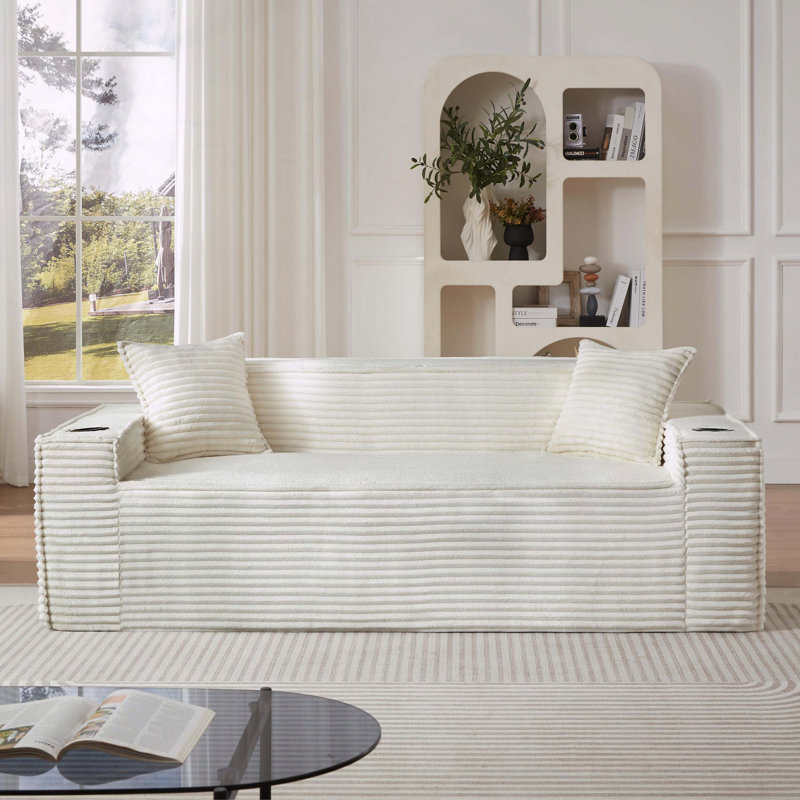 Canapé 3 places sans assemblage avec conception Cloud Couch et support à ressorts ensachés, Blanc