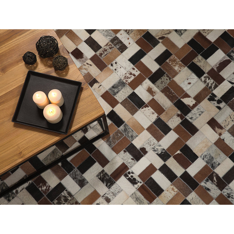 Agassiz Geometric Leather Hand Woven 160cm X 230cm Area Rug, Rectangle 80 x 150cm