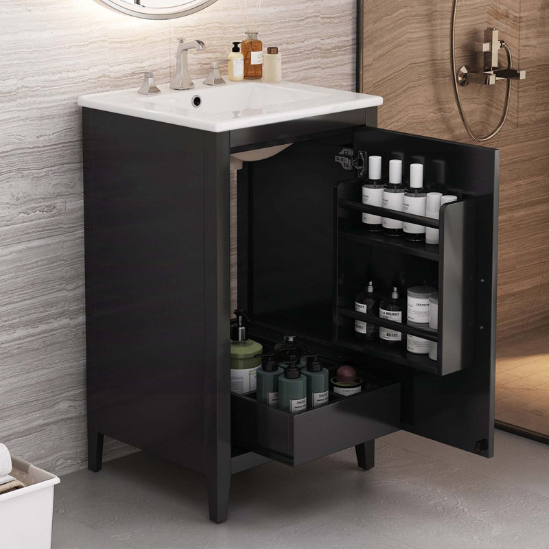 Meuble-lavabo polyvalent avec matériaux de qualité supérieure et rangement spacieux, Noir
