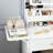 Makeup Table With Professional Led Mirror, Power Outlet, 3 Drawers, 7 Shelves And Storage Stool - White, Expandable Countertop, Build Smart Storage, Adjustable Lighting, Modern Design