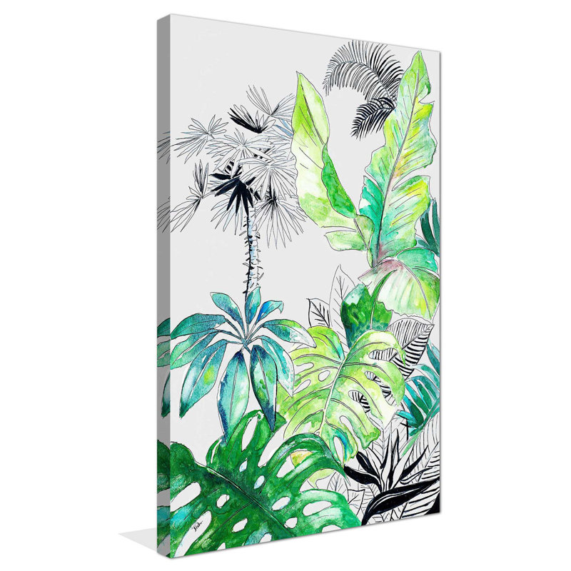 «Teal Palm Selva I», reproduction de peinture à l'aquarelle, H 48 po x l 28 po x P 1,5 po, Toile tendue