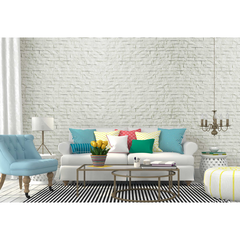 White Faux Ledgestone 3D PVC Interlocking Wall Panel, 24" x 24"