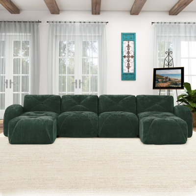 140-Inch Cloud Compression U-Shaped Sofa Set, Four-Seater Modern Modular Sofa With Footstool, Upholstered Sofa For Living Room Or Bedroom, No Assembly Required.