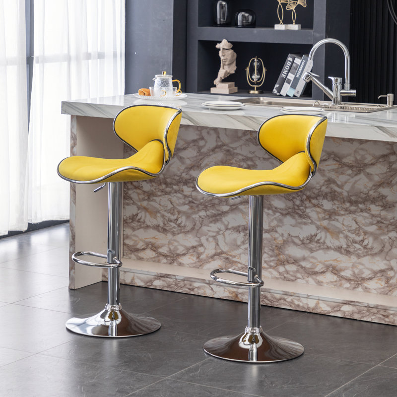 Tabouret de bar pivotant rembourré réglable, ensemble de 2, Jaune