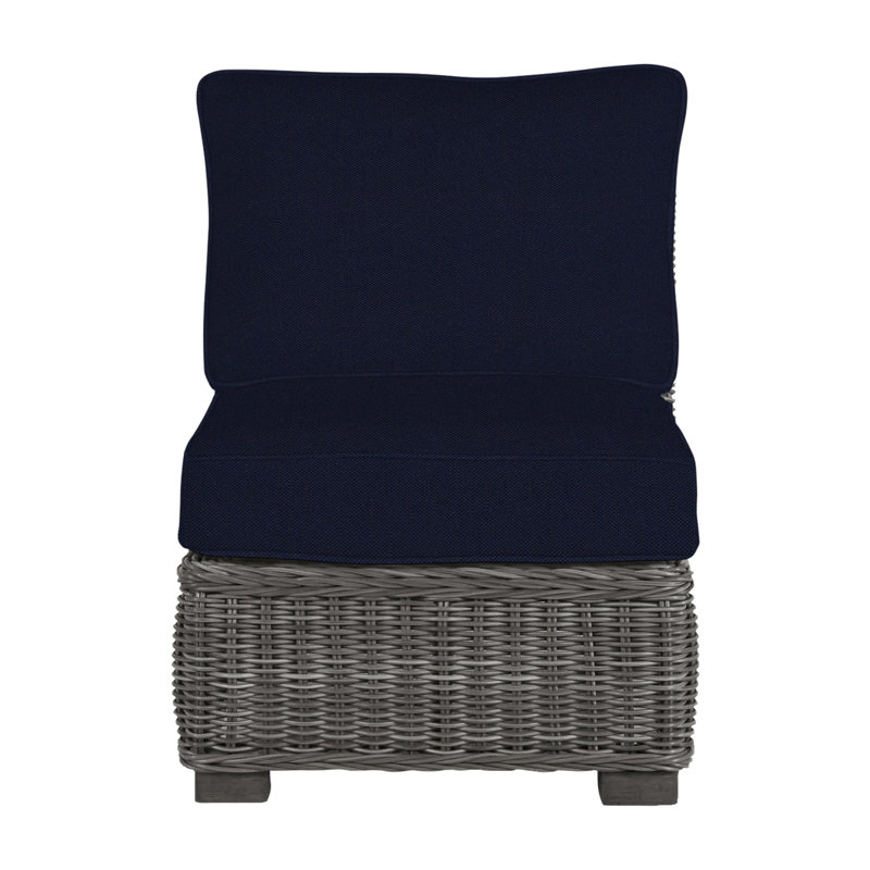 Rustic Woven Sectional Slipper Chair, Slate Gray, Welt, Linen Navy