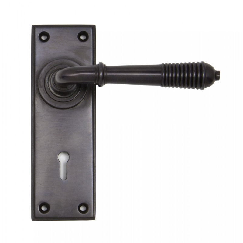 Reeded Lock Door Handle Kit, Aged Bronze