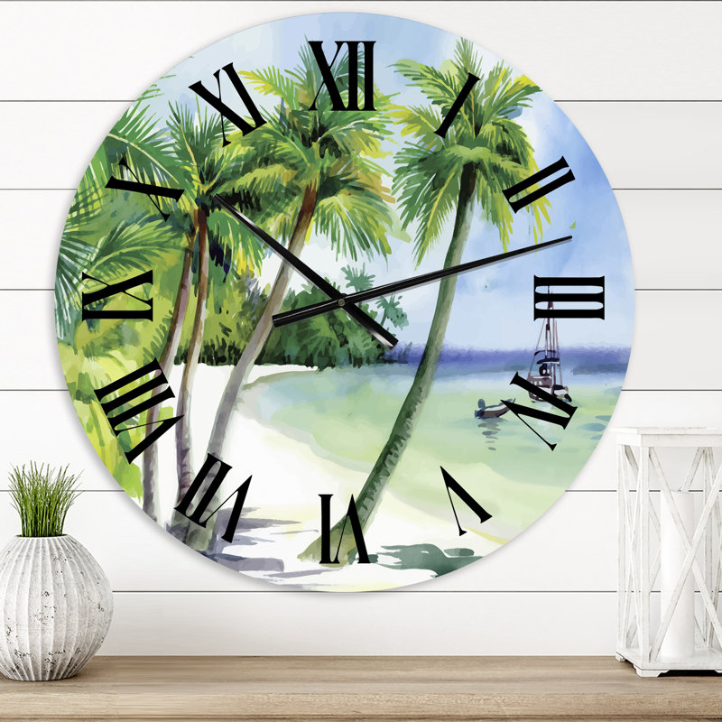 Summer Beach With Palm Trees - Horloge murale nautique et côtière, Moyen