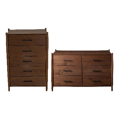 Ensemble de chambre à coucher Josiah 2 pièces en bois massif avec commode à 6 tiroirs et commode à 5 tiroirs