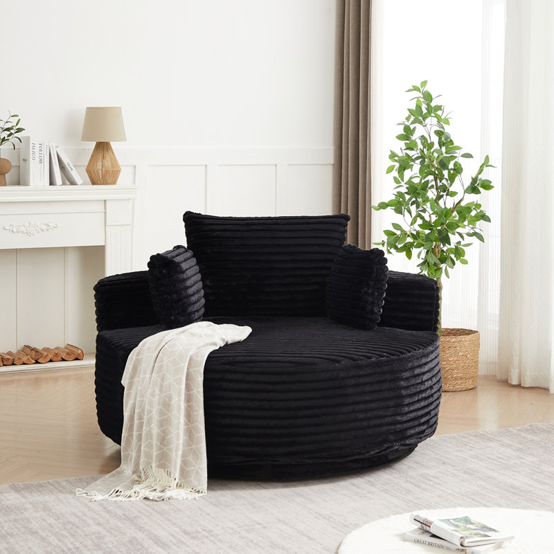Fauteuil lit simple pivotant à 360 degrés, Noir, Velours côtelé