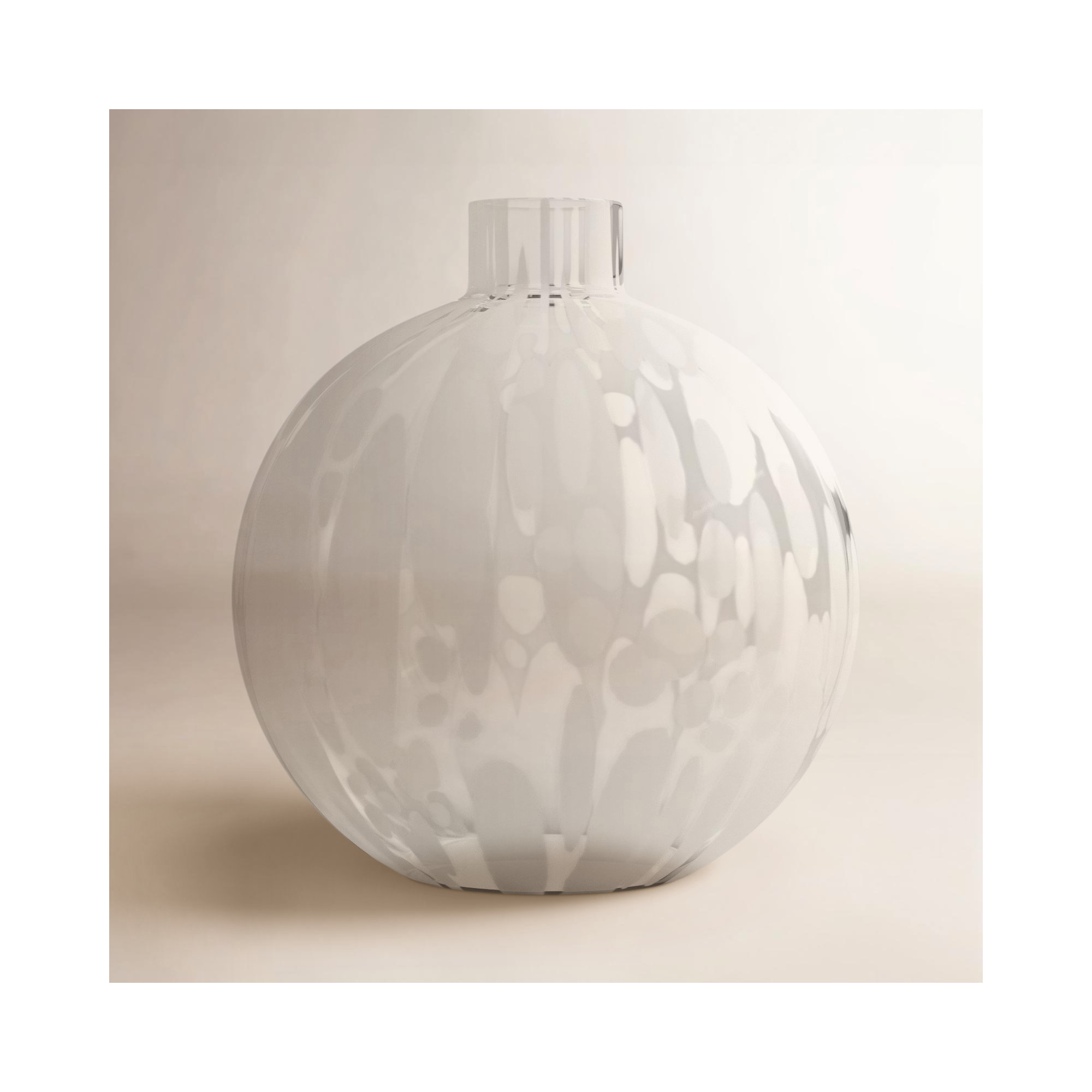 Cersie Milk Glass Bead Pattern Blown Glass Round Vase in White/Clear, 10.50" H x 10" W x10" D