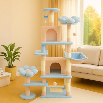 70.9" Flower-Themed Cat Tree Tower – Multi-Level Cat Condo With Removable Petal Cushions, Hammock, Scratching Posts & Perches